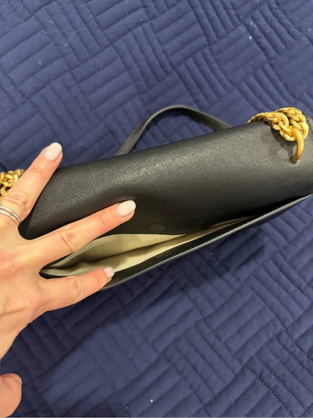 Tory Burch Black Leather Crossbody/Shoulder Bag with Gold Chain